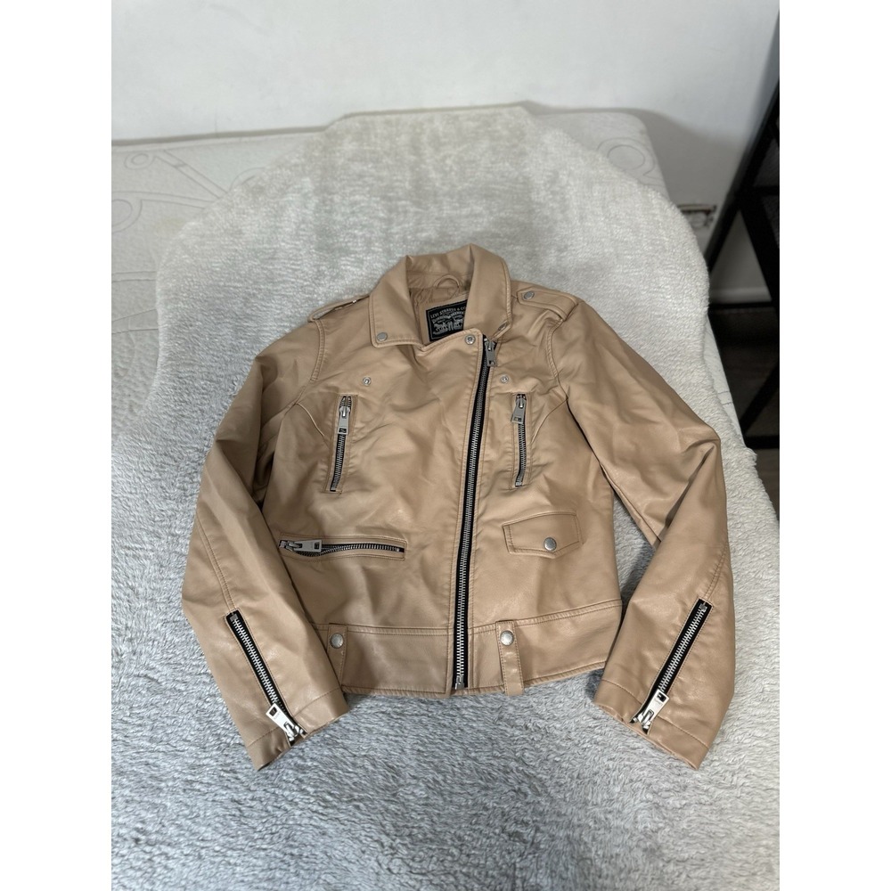 Levi's‎ Women's Moto Faux Leather Zip Jacket Size Large Beige